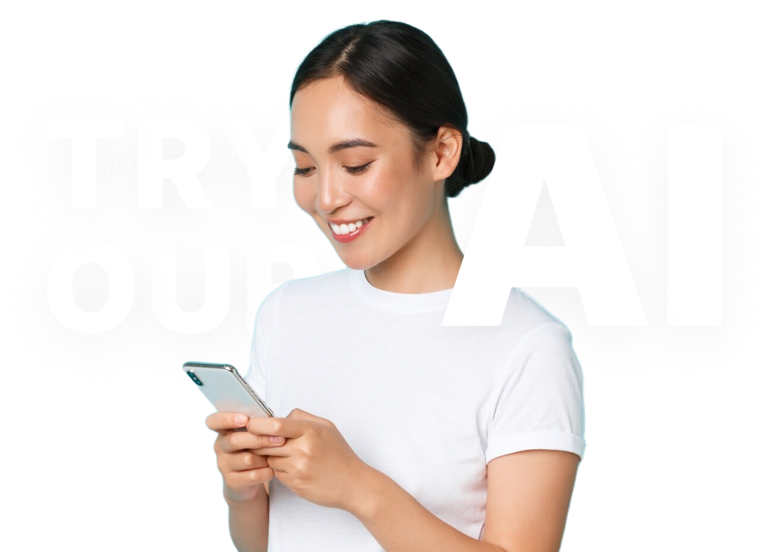 Person using phone with Try Our Chat text
