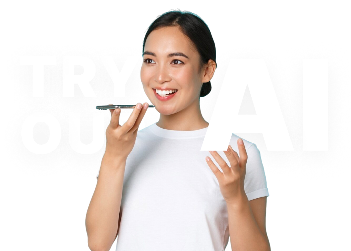 Person using phone with Try Our Chat text